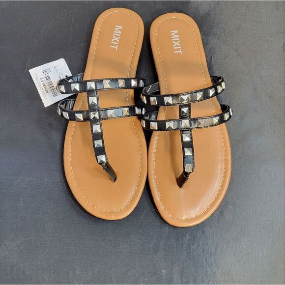 BRAND NEW MIXIT 3-STRAPS THONG WOMEN"S STUDDED DETAILING ROUND TOE  SAND… - Picture 13 of 15